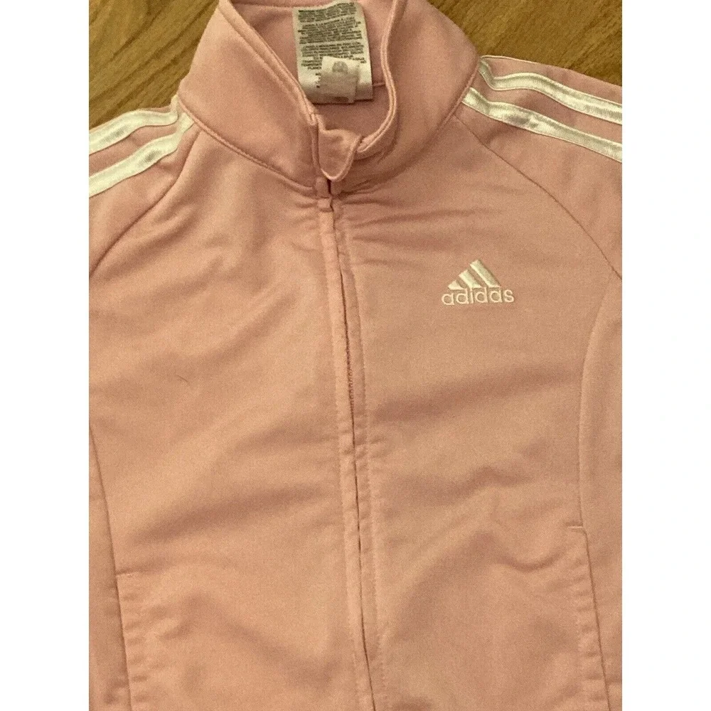 Adidas Track Jacket‎ Girls Size 5 Pink White Full Zip Sportswear Activewear